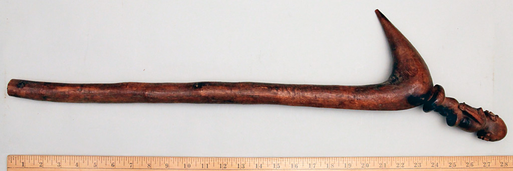 African Wooden Ceremonial Implement / Club with a 'Janus' Back to Back Male / Female Figure